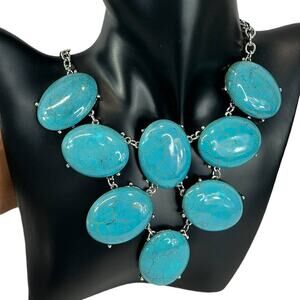Turquoise Link Chain Statement Bib Necklace Boho Southwestern Fashion Jewelry